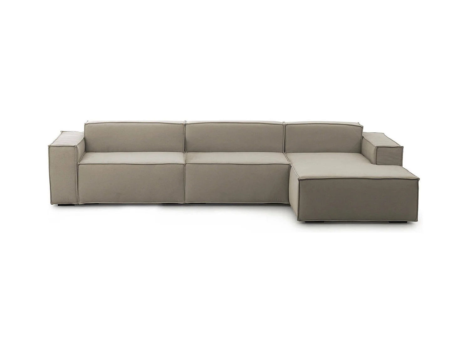 Raffaella vaste bank, 4-zits modulaire bank met rechterschiereiland, 100% Made in Italy, Moderne stoffen bank, 340x170h70 cm, Taupe