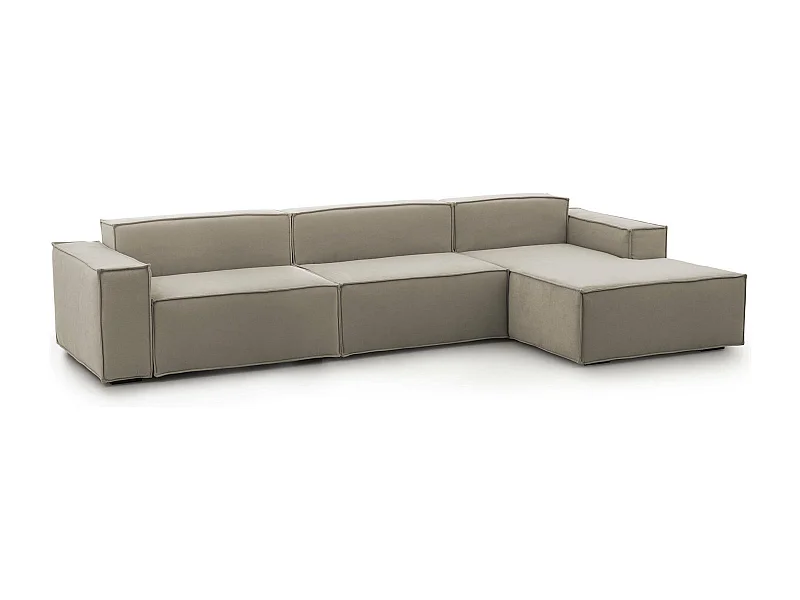 Festes Sofa Raffaella, Modulares 4-Sitzer-Sofa mit rechter Halbinsel, 100% Made in Italy, Modernes Sofa aus Stoff, Cm 340x170h70, Turteltaube