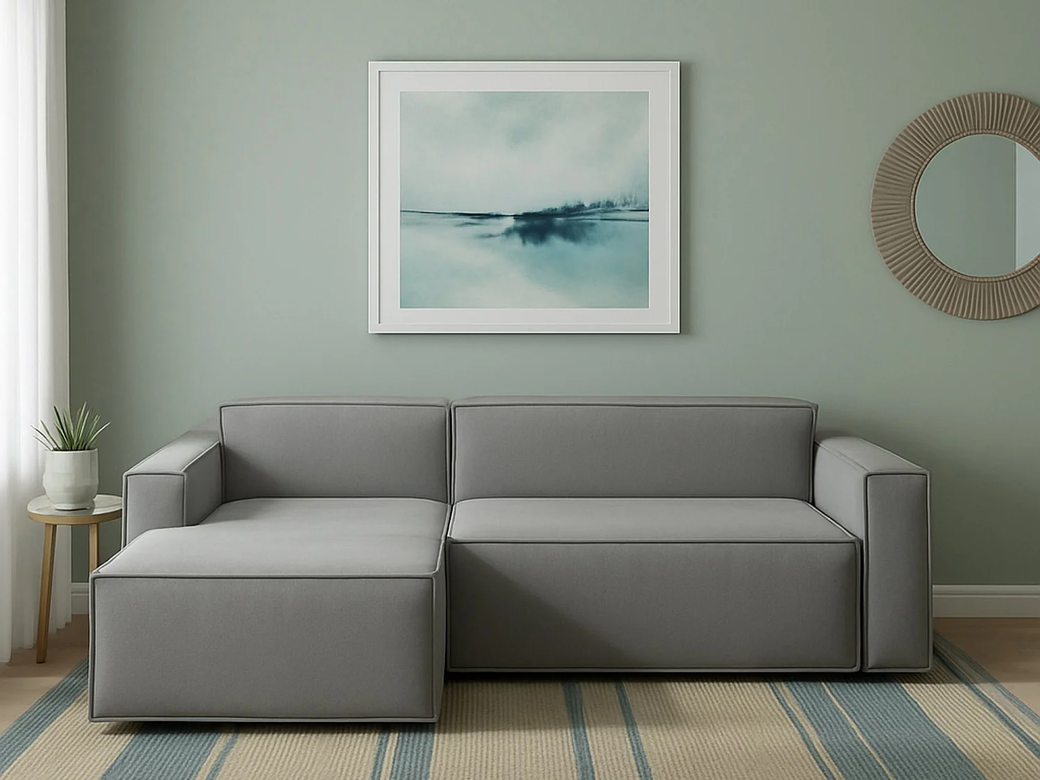Talamo Italia Vaste Bank met Chaiselongue Daniela 170x240 cm Grijs Afneembaar Modulair Oekotex Gecertificeerd, Wasbaar Gemaakt in Italië