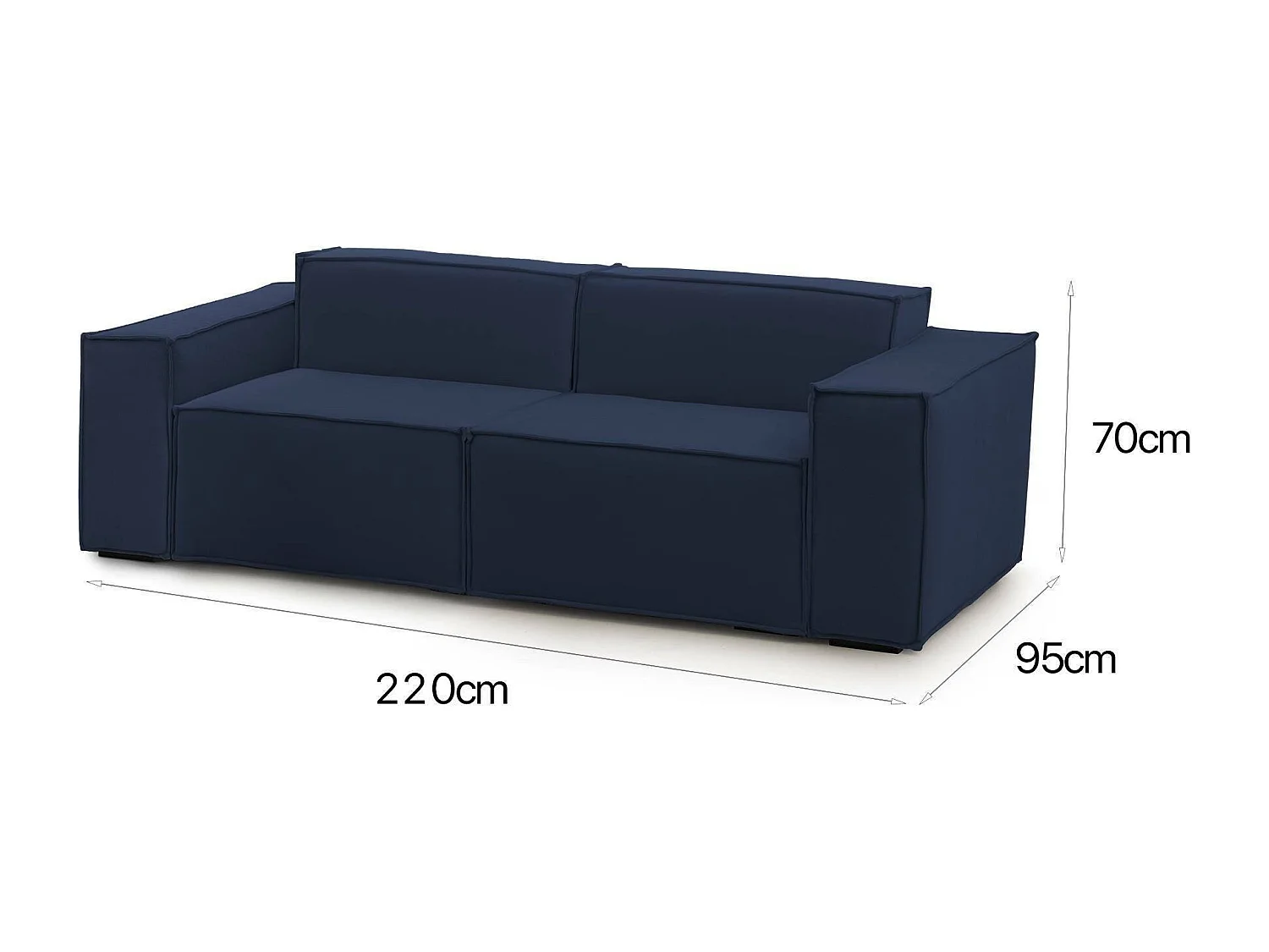 Divano fisso Paola, Divano componibile a 2 posti lineare, 100% Made in Italy, Sofà moderno da soggiorno in tessuto, Cm 220x95h70, Blu