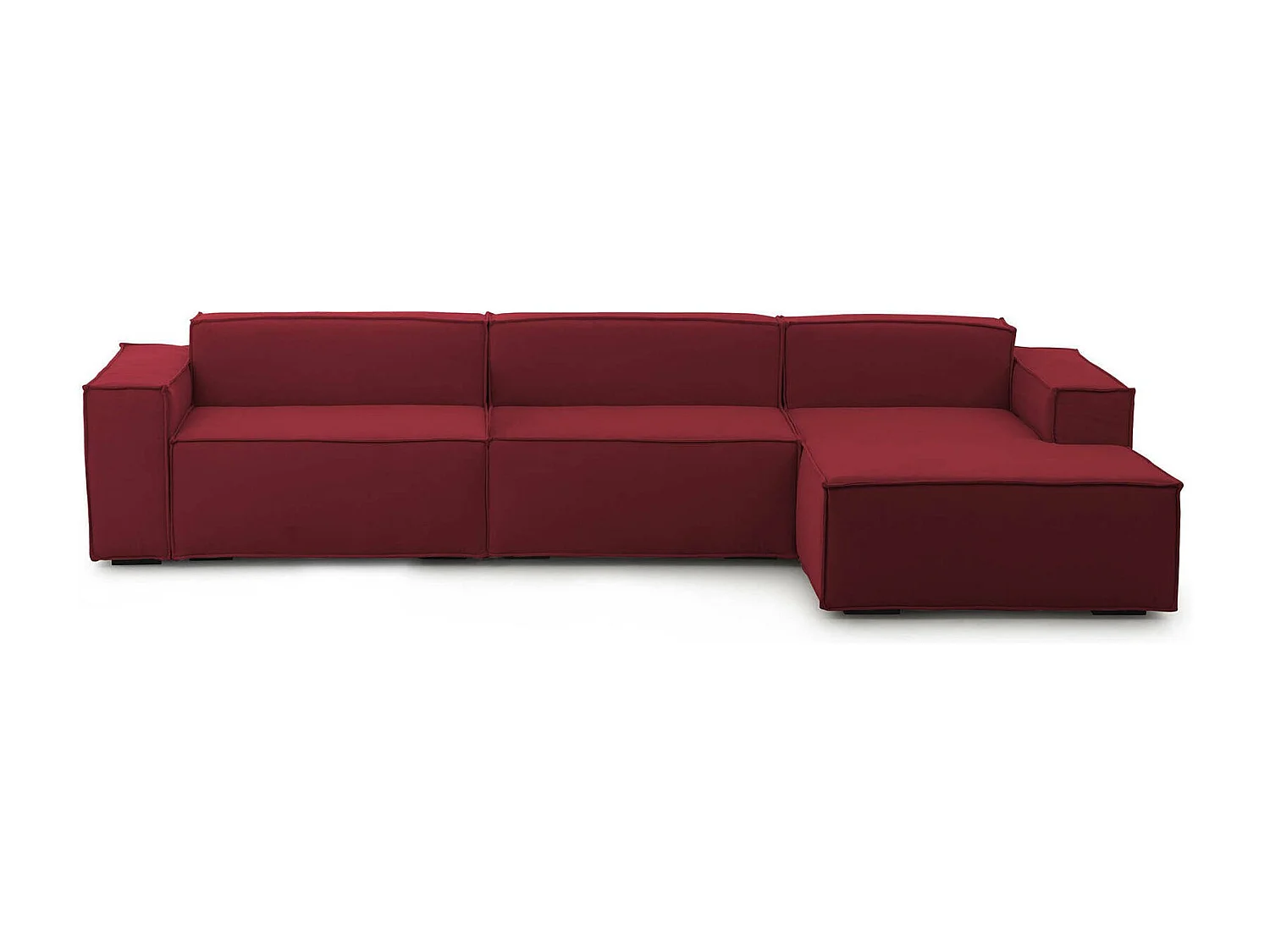 Sofá fijo Raffaella, Sofá modular 4 plazas península derecha, 100% Made in Italy, Sofá moderno en tela, Cm 340x170h70, Rojo