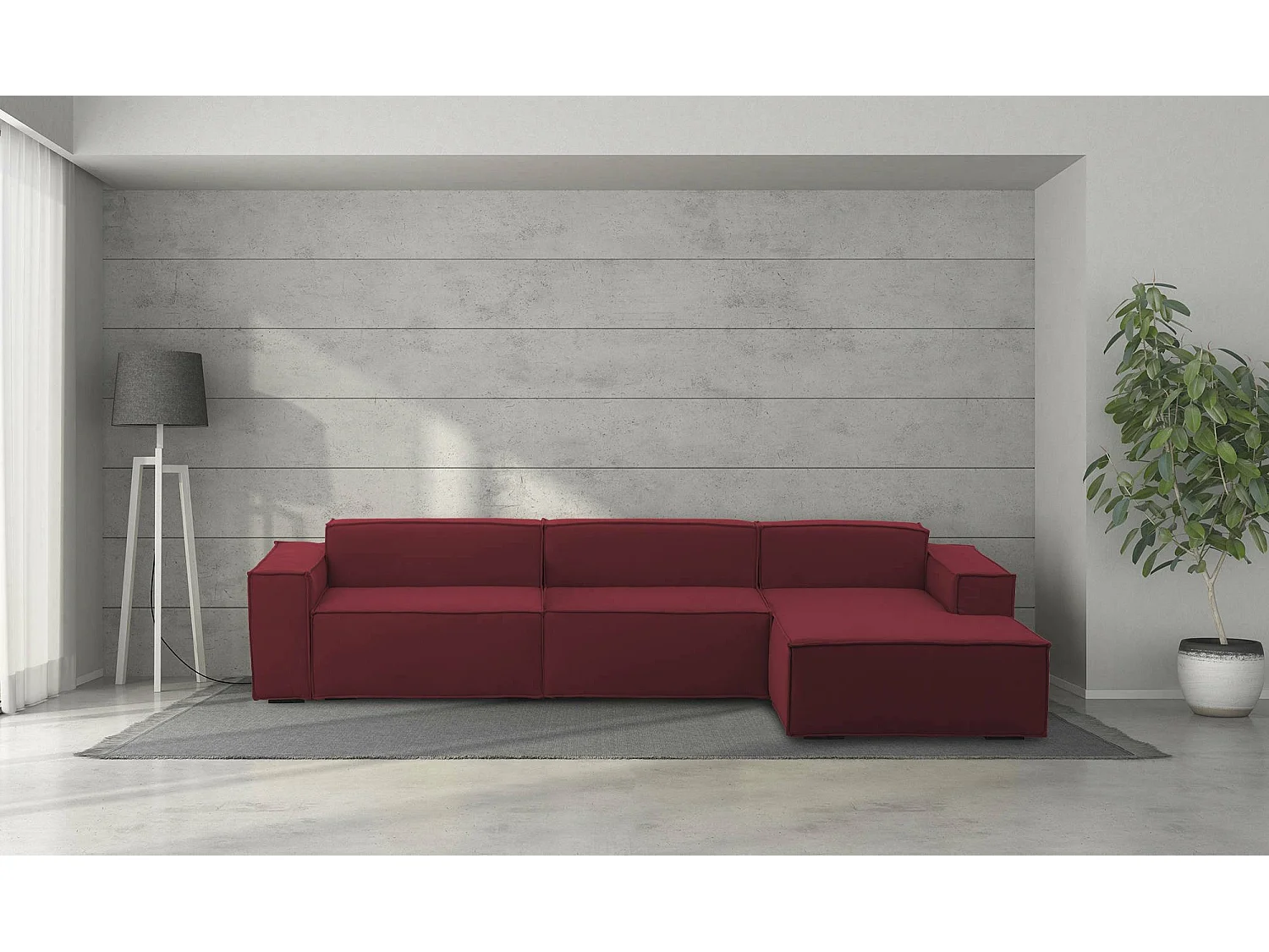 Talamo Italia Vaste Bank met Chaise Longue Raffaella 170x340 cm Rood Afneembaar Modulair Oekotext Gecertificeerd, Wasbaar Made in Italy
