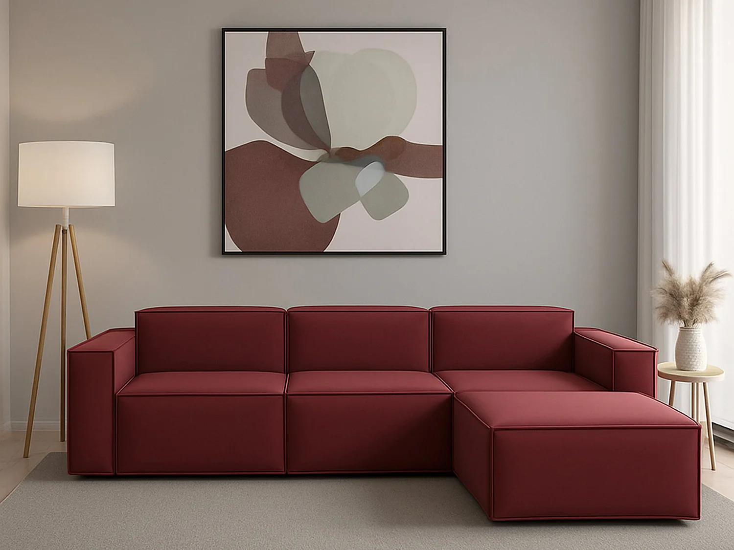 Sofá fixo Raffaella, sofá modular de 4 lugares com península direita, 100% Fabricado na Itália, Sofá de tecido moderno, 340x170h70 cm, Vermelho