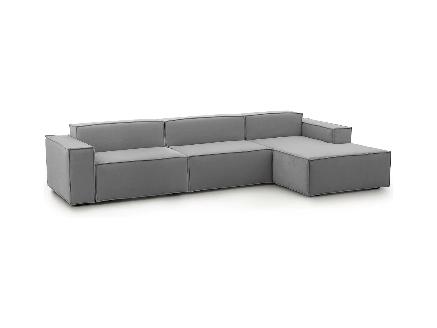 Divano fisso Raffaella, Divano componibile a 4 posti con penisola destra, 100% Made in Italy, Sofà moderno in tessuto, Cm 340x170h70, Grigio