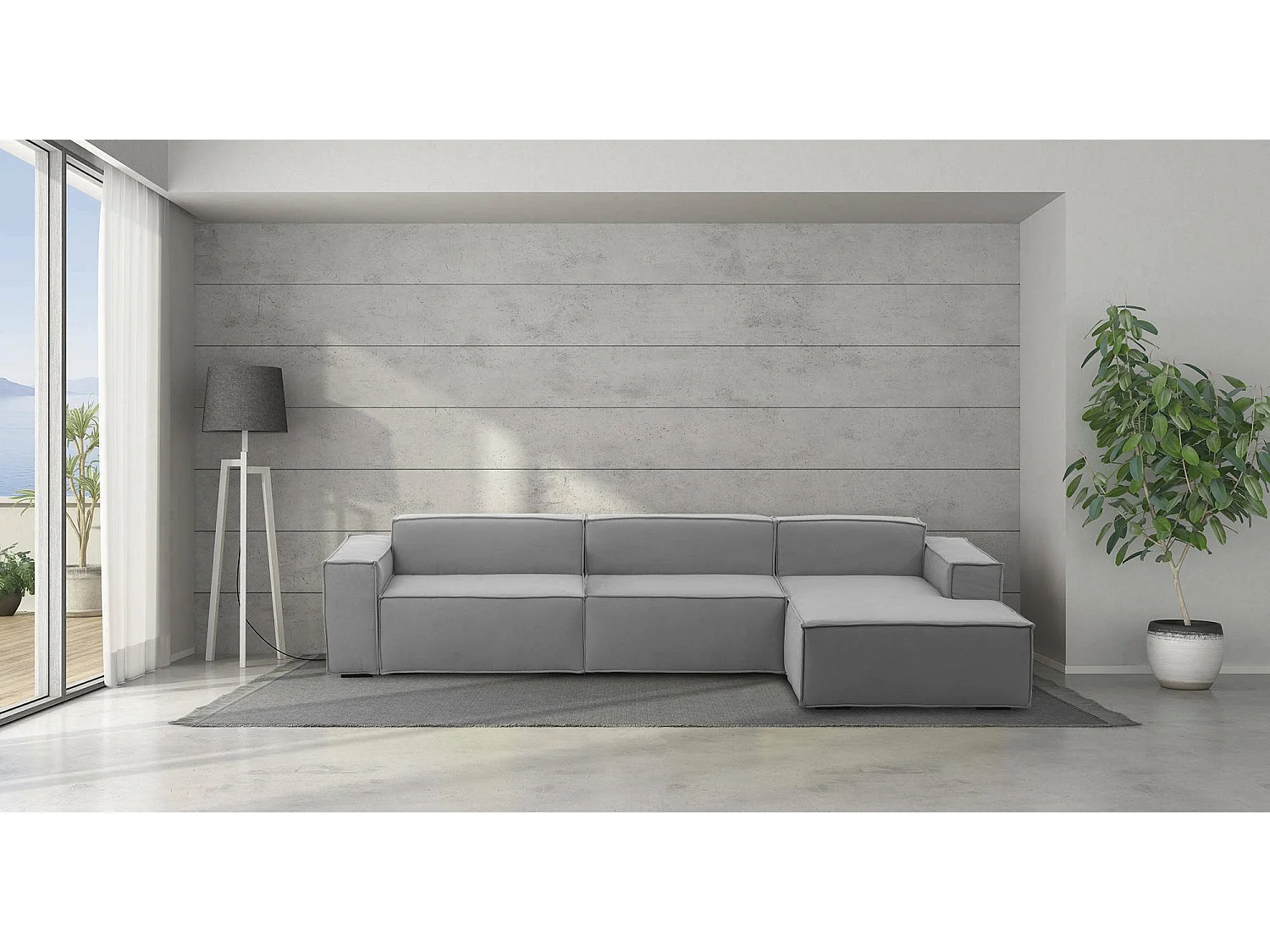Festes Sofa Raffaella, Modulares 4-Sitzer-Sofa mit rechter Halbinsel, 100% Made in Italy, Modernes Sofa aus Stoff, Cm 340x170h70, Grau