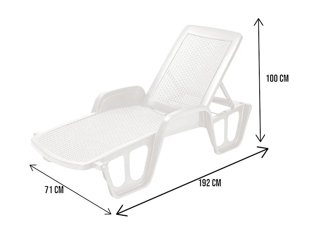 Chaise longue Milano, Chaise longue de jardin réglable avec accoudoirs, Chaise longue d'extérieur, 100% Made in Italy, 192x71h100 cm, Blanc