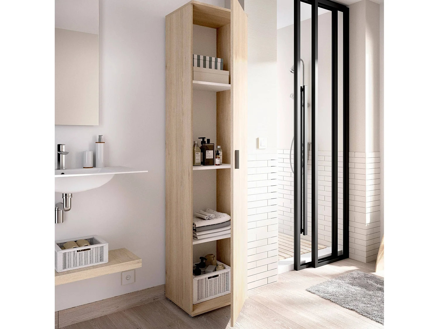 Mehrzweckschrank Dfuzat, Multifunktionales Aufbewahrungselement, 1-türiger Kleiderschrank, 39x35h190 cm, Eiche