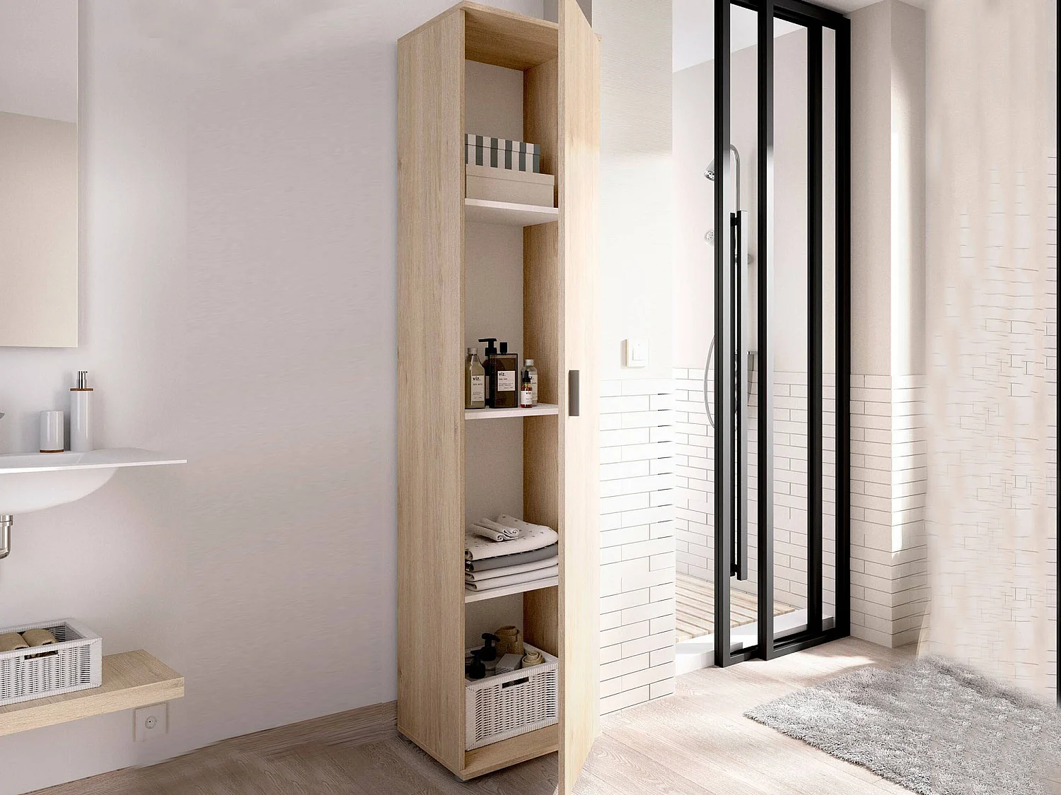 Armario multiusos Dfuzat, Unidad de almacenamiento multifuncional, Armario de 1 puerta, 39x35h190 cm, Roble