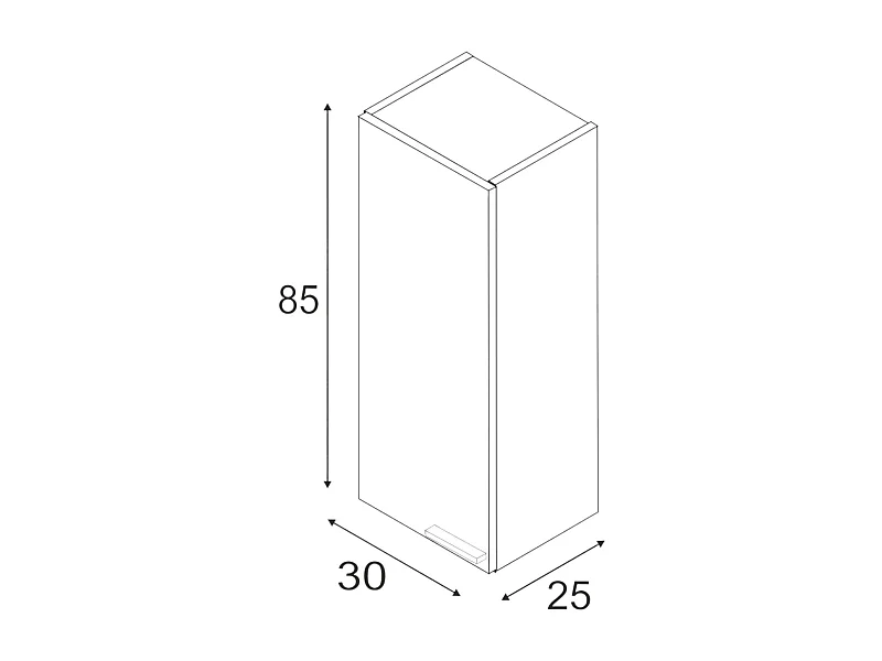 Dmonald badkamerkolom, 1-deurs badkamerkolomkast, Hangende wandkast met 1 plank, 30x25h85 cm, Glanzend wit