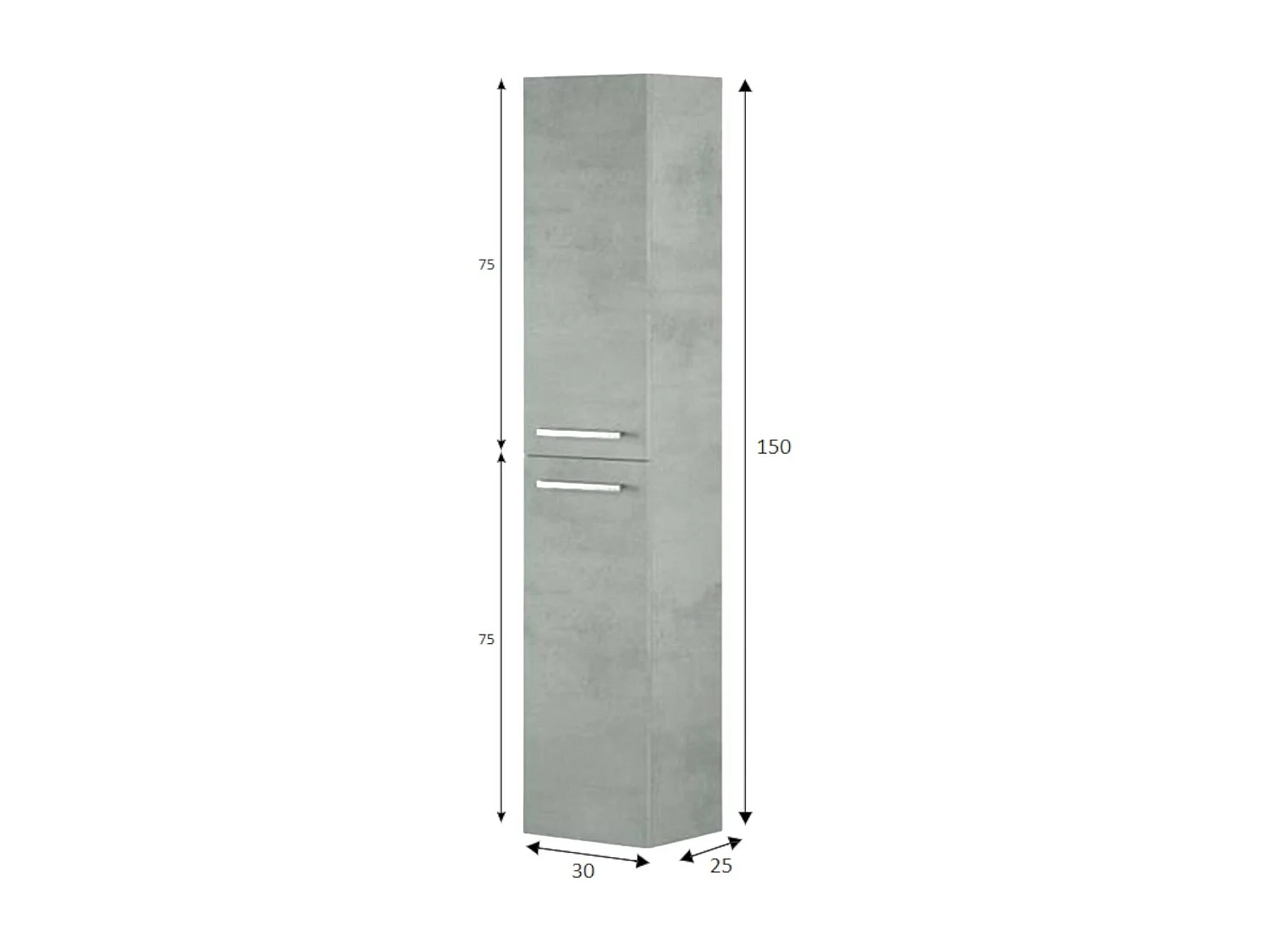 Colonne de salle de bain Dabado, Armoire colonne de salle de bain avec 2 portes, Armoire murale suspendue avec 2 étagères, 30x25h150 cm, Gris béton