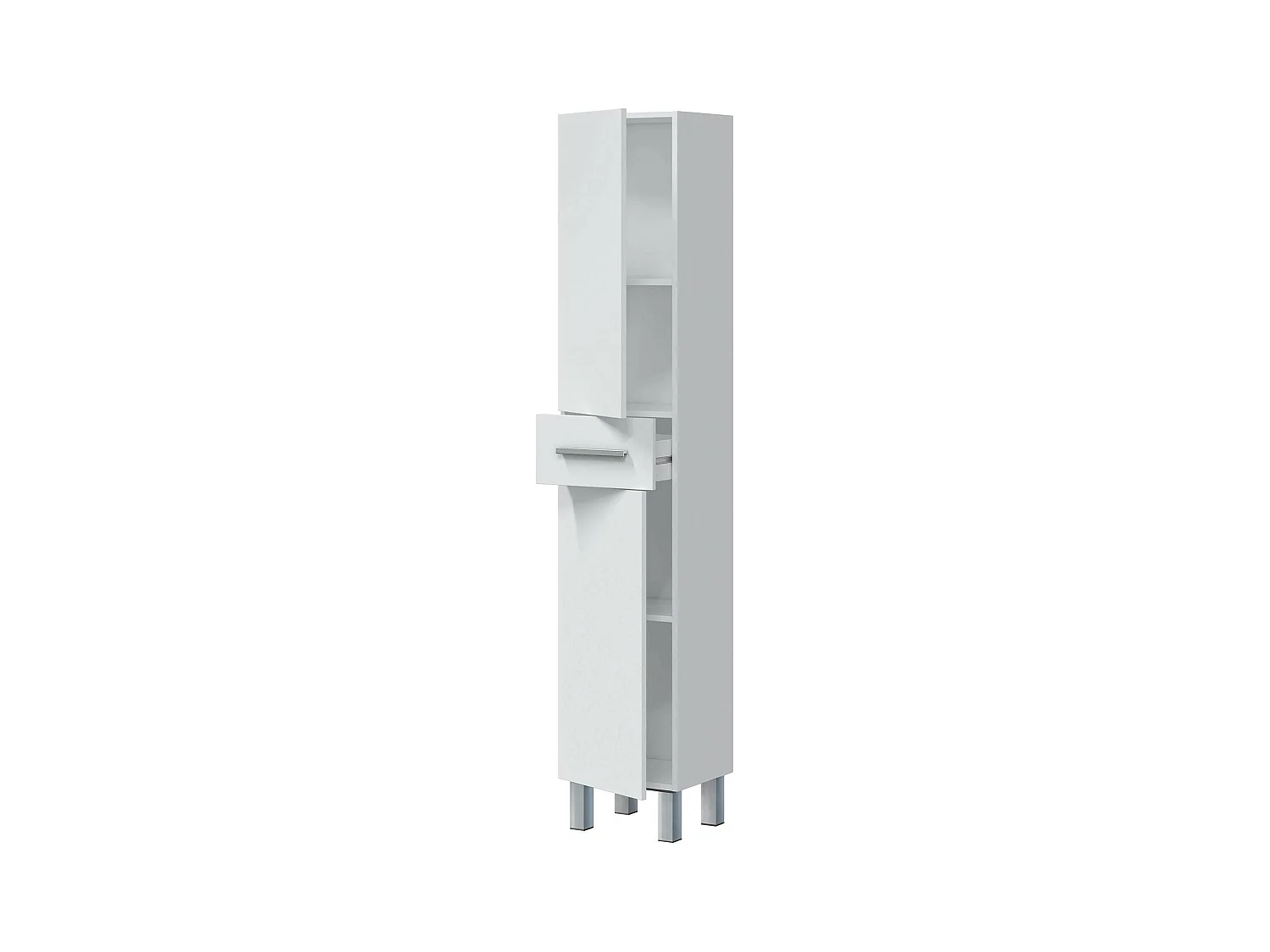 Colonne de salle de bain Wilmington, Élément mural de salle de bain avec 2 portes et 1 tiroir, Armoire haute, 35x31h182 cm, Blanc brillant