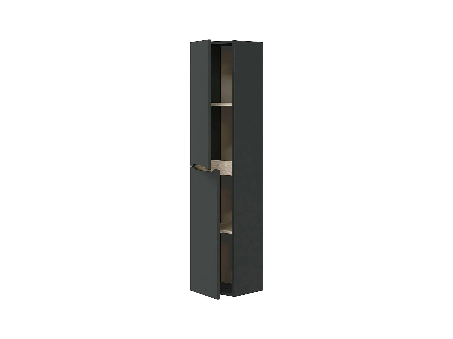 Colonne de salle de bain Dodde, Élément mural de salle de bain suspendu avec 2 portes, Armoire haute, 31x26h135 cm, Anthracite et Chêne