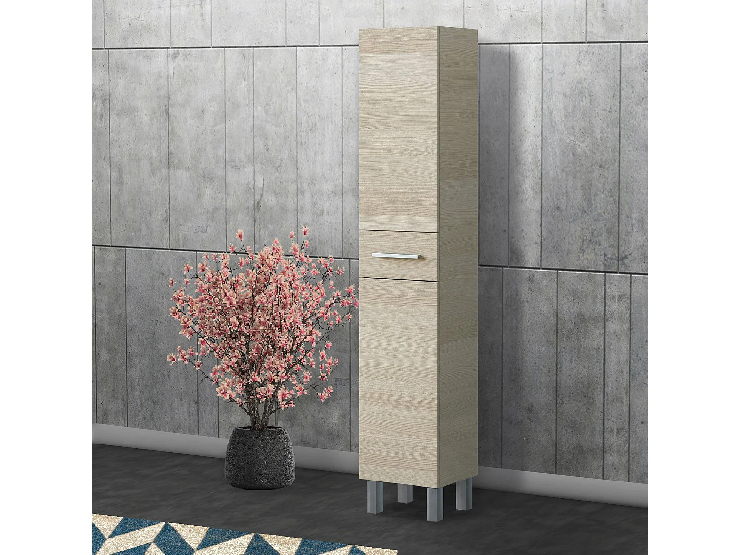 Badezimmersäule Wilmington, Badezimmerwandschrank mit 2 Türen und 1 Schublade, hoher Kleiderschrank, 35x31h182 cm, Eiche