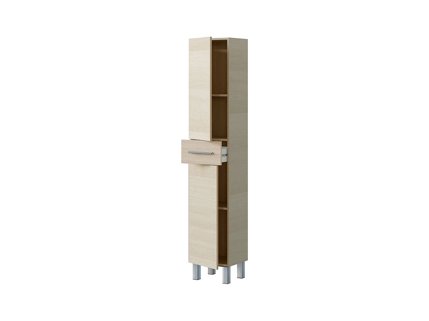 Colonne de salle de bain Wilmington, Élément mural de salle de bain avec 2 portes et 1 tiroir, Armoire haute, 35x31h182 cm, Chêne