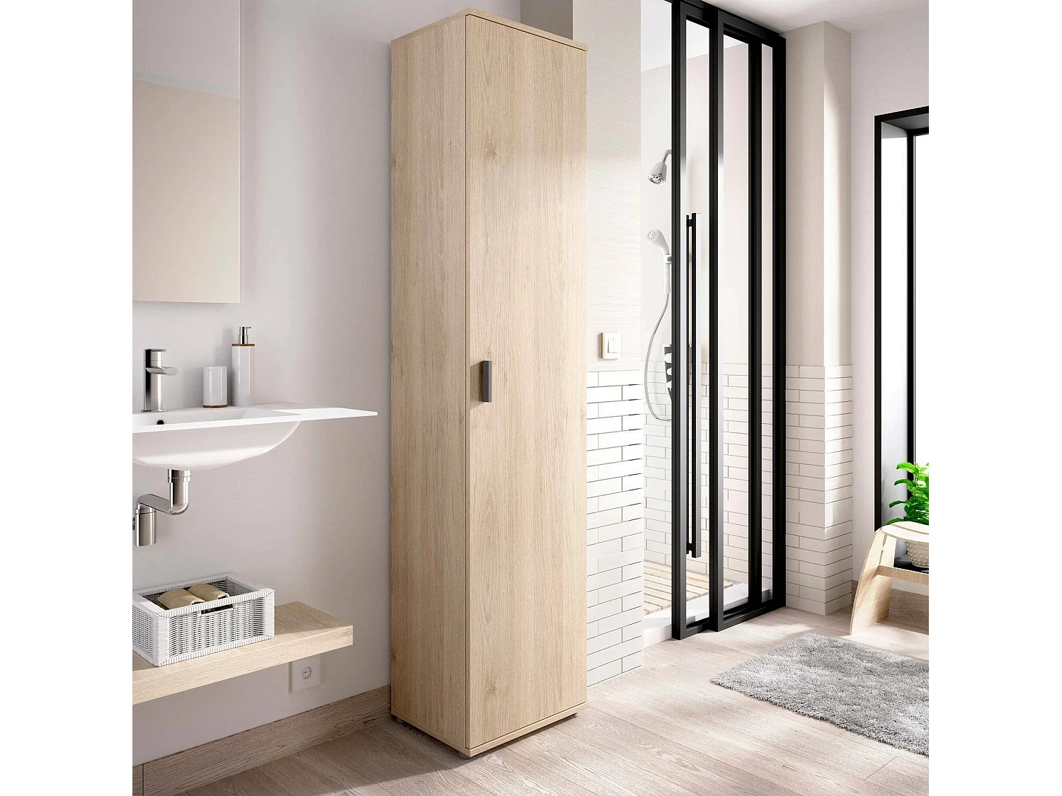Armoire polyvalente Lagalb, Meuble de rangement multifonctionnel, armoire 1 porte, 39x35h190 cm, Chêne