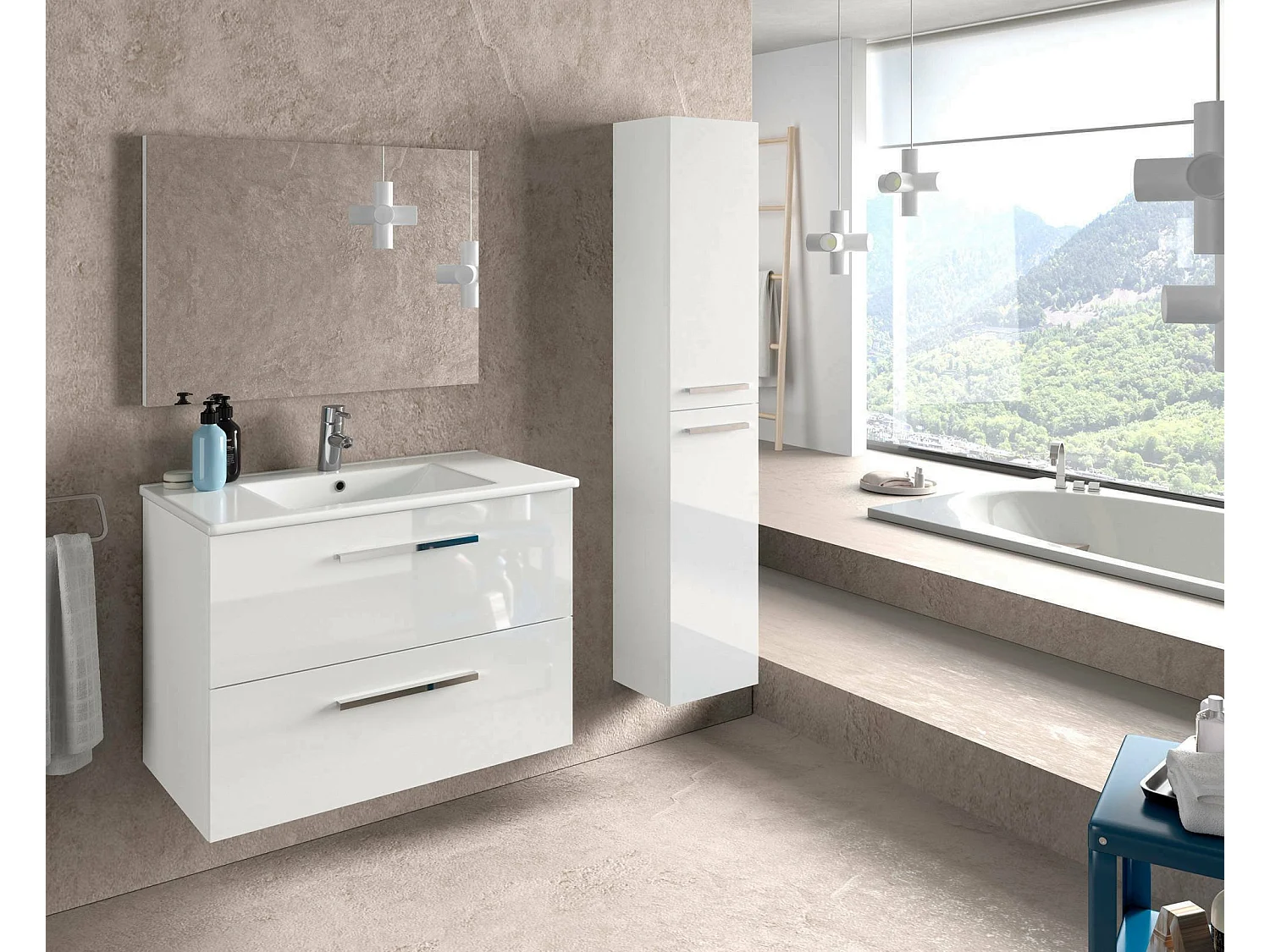 Dmora - Mobile colonna Notte, 30x25h150 cm, Bianco lucido