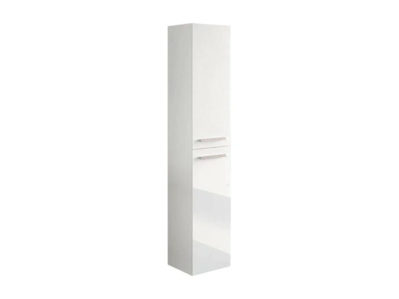 Colonne de salle de bain Dabado, Armoire colonne de salle de bain avec 2 portes, Armoire murale suspendue avec 2 étagères, 30x25h150 cm, Blanc brillant