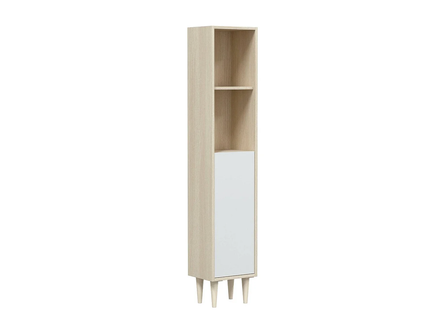 Colonne de salle de bain Winooski, Élément mural de salle de bain avec 1 porte, Armoire haute, 30x25h150 cm, Chêne et Blanc Brillant