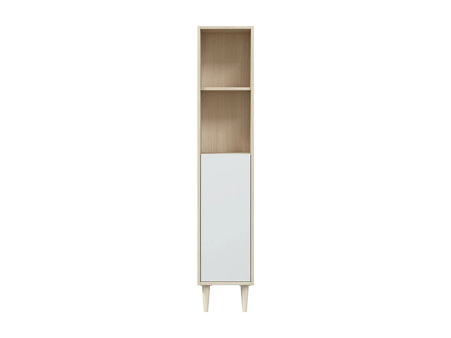 Colonne de salle de bain Winooski, Élément mural de salle de bain avec 1 porte, Armoire haute, 30x25h150 cm, Chêne et Blanc Brillant
