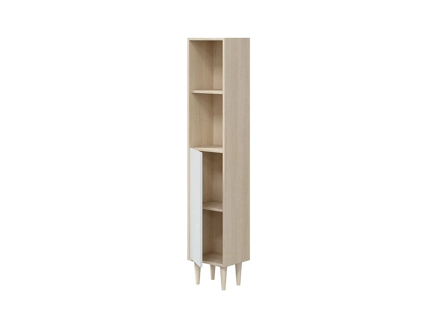 Colonne de salle de bain Winooski, Élément mural de salle de bain avec 1 porte, Armoire haute, 30x25h150 cm, Chêne et Blanc Brillant