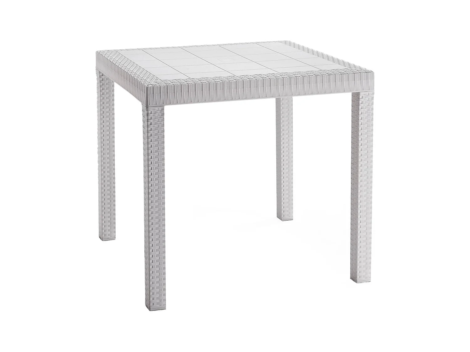 Table d'extérieur Marte, Etagère carrée fixe, Table de jardin polyvalente effet rotin, 100% Made in Italy, 80x80h74 cm, Blanc
