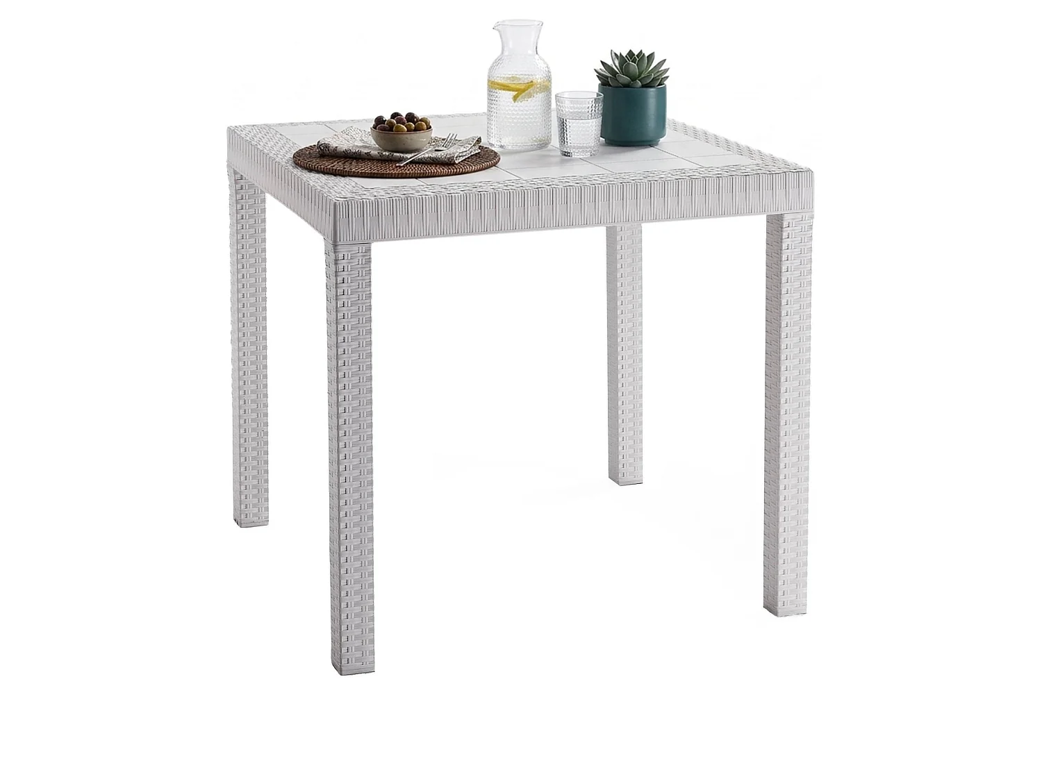 Dmora Tuinset Marte 80x80x74h cm Wit 6 Zitplaatsen, Uitschuifbaar, uv-bestendig, Waterdicht, Made in Italy