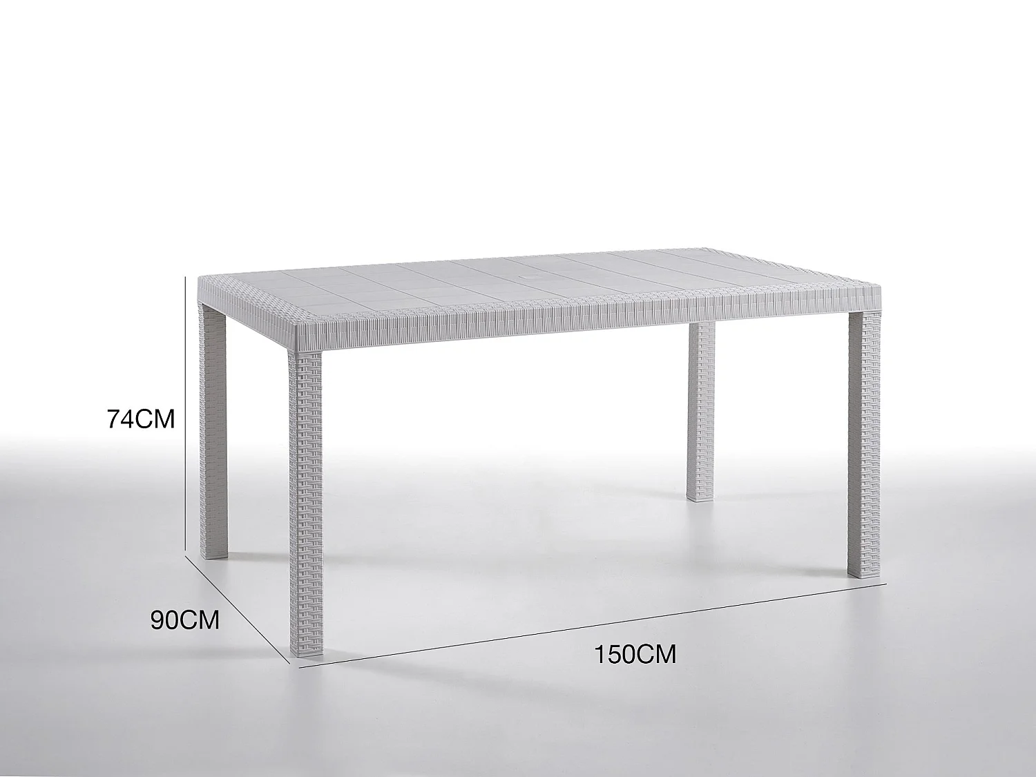 Table d'extérieur Giove, Table de jardin rectangulaire, Table de jardin polyvalente effet rotin, 100% Made in Italy, 150x90h74 cm, Blanc