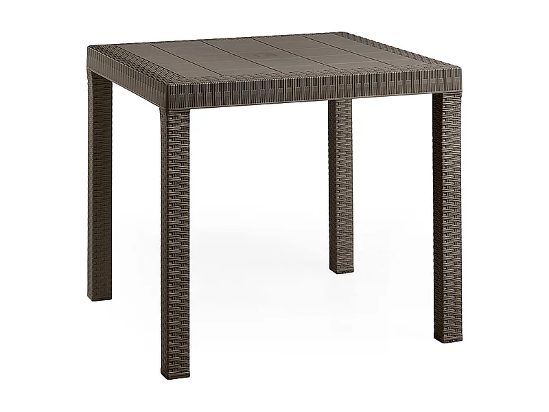 Tisch im Freien Marte, Fester quadratischer Tisch, Mehrzweck-Gartentisch mit Rattan-Effekt, 100% Made in Italy, 80x80h74 cm, Braun