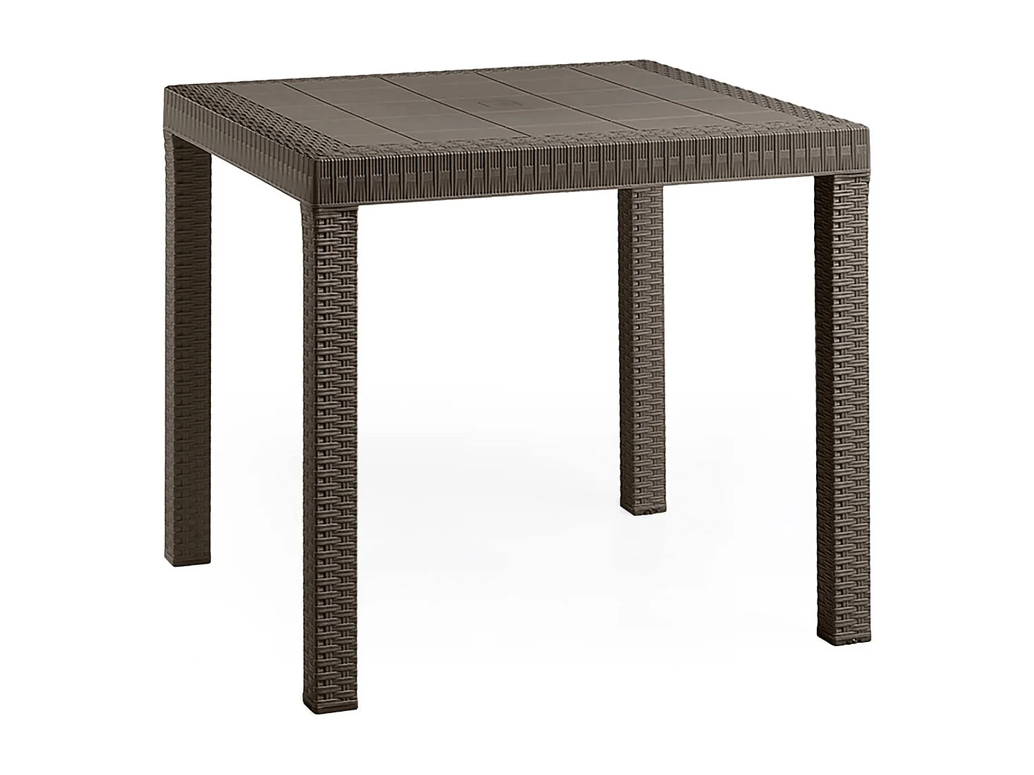 Tisch im Freien Marte, Fester quadratischer Tisch, Mehrzweck-Gartentisch mit Rattan-Effekt, 100% Made in Italy, 80x80h74 cm, Braun