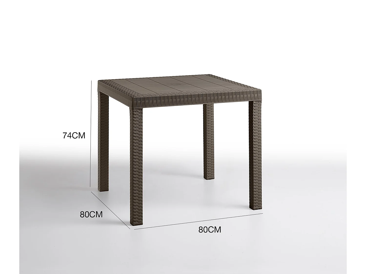 Tisch im Freien Marte, Fester quadratischer Tisch, Mehrzweck-Gartentisch mit Rattan-Effekt, 100% Made in Italy, 80x80h74 cm, Braun