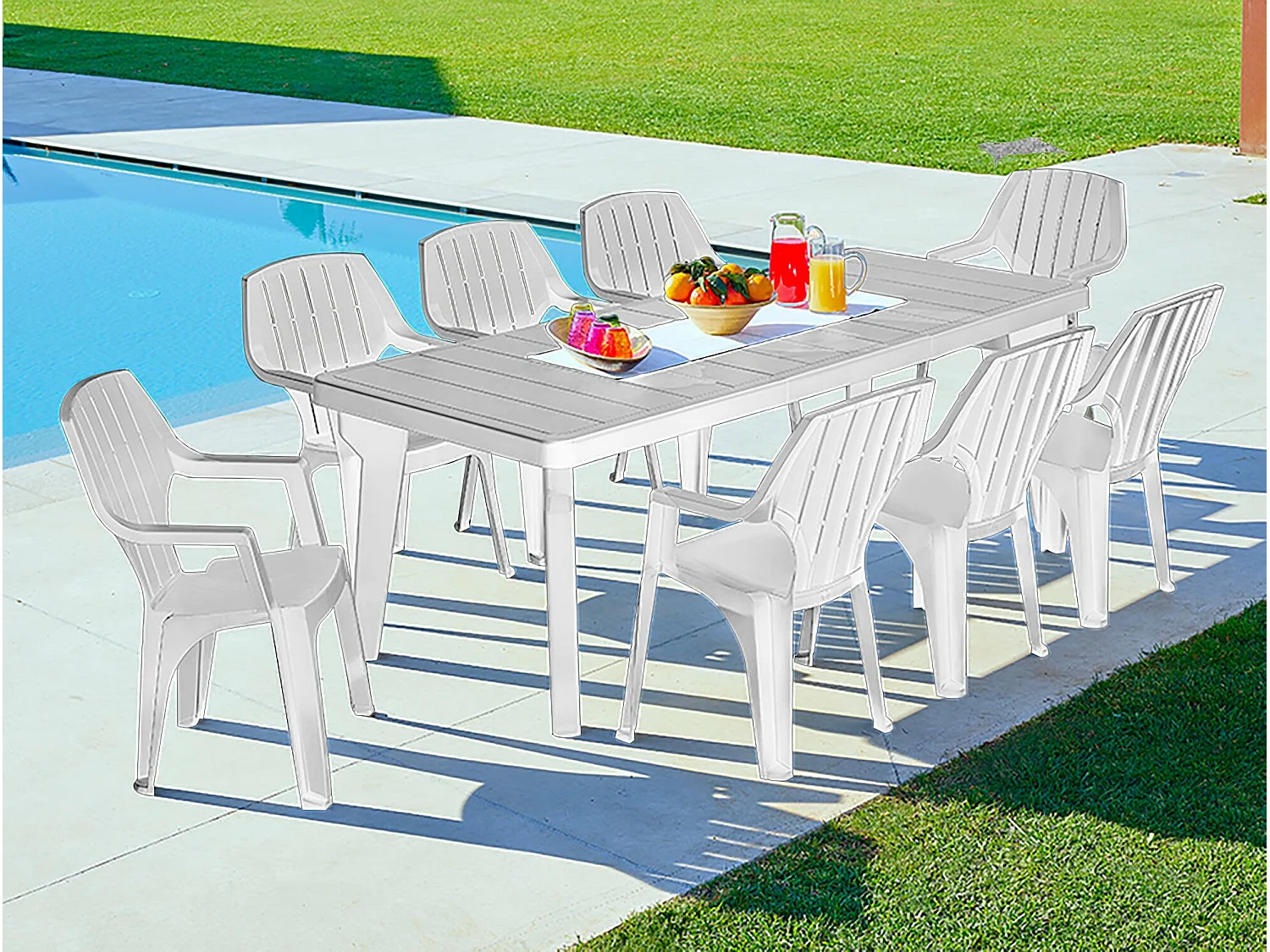 Table d'extérieur Mercurio, Etagère rectangulaire, Table de jardin ou de bar extensible, 100% Made in Italy, 160-220x90h74 cm, Blanc