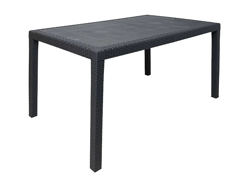 Mesa externa Portici, Mesa de jantar retangular, Mesa multiuso para jardim com efeito rattan, 100% Fabricado na Itália, 150x90h72 cm, Antracite