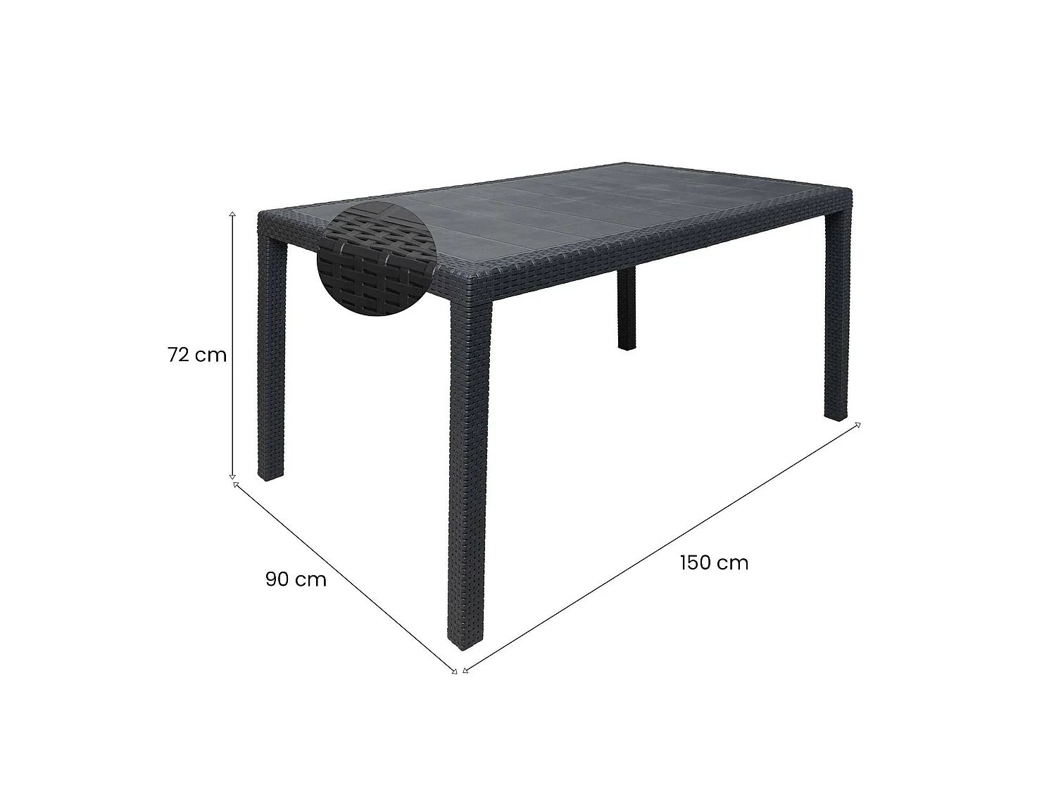 Dmora Buiten Eettafel Portici 90x150x72h cm Antraciet Zwart 10 Zitplaatsen, Waterdicht Made in Italy, Vaste Tafel