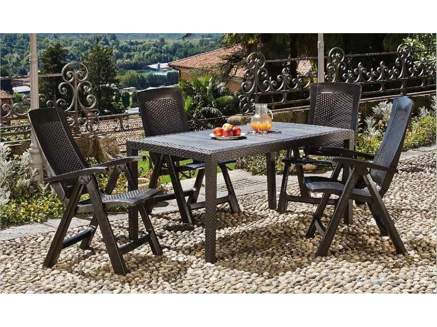 Dmora Buiten Eettafel Portici 90x150x72h cm Antraciet Zwart 10 Zitplaatsen, Waterdicht Made in Italy, Vaste Tafel
