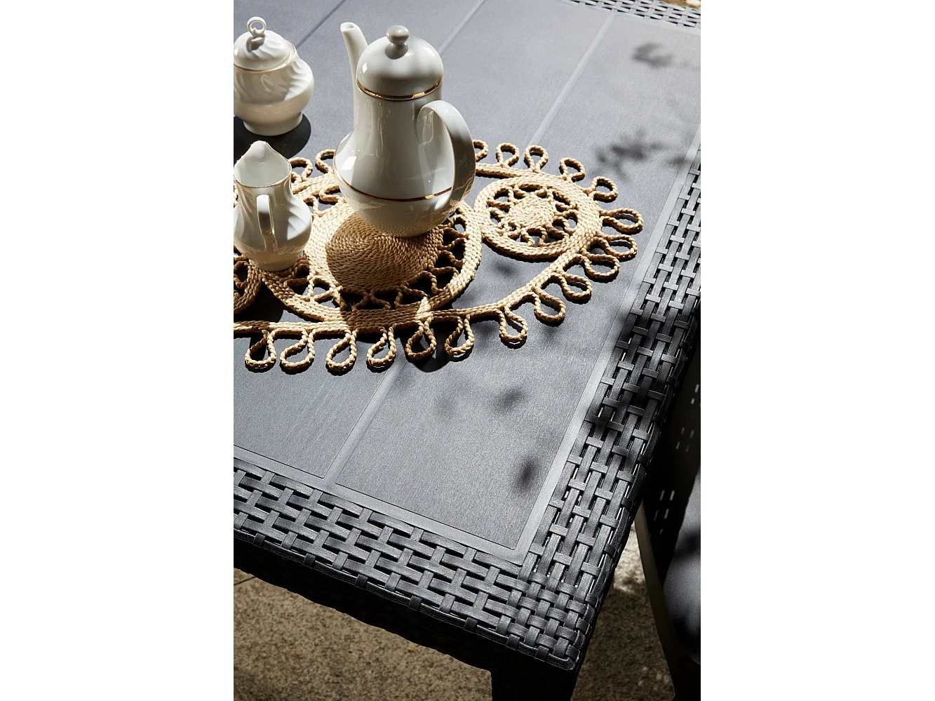 Dmora Buiten Eettafel Portici 90x150x72h cm Antraciet Zwart 10 Zitplaatsen, Waterdicht Made in Italy, Vaste Tafel