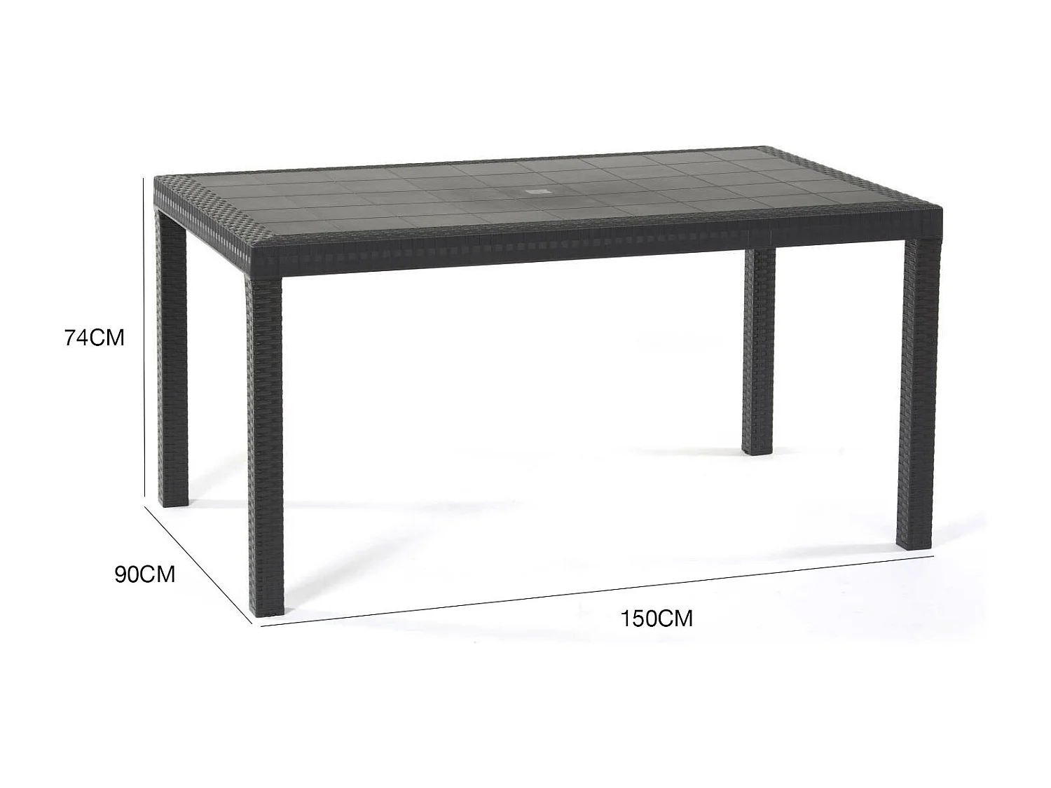 Mesa de exterior Giove, Mesa de jardim retangular, Mesa de jardim multiuso com efeito rattan, 100% Fabricado na Itália, 150x90h74 cm, Antracite