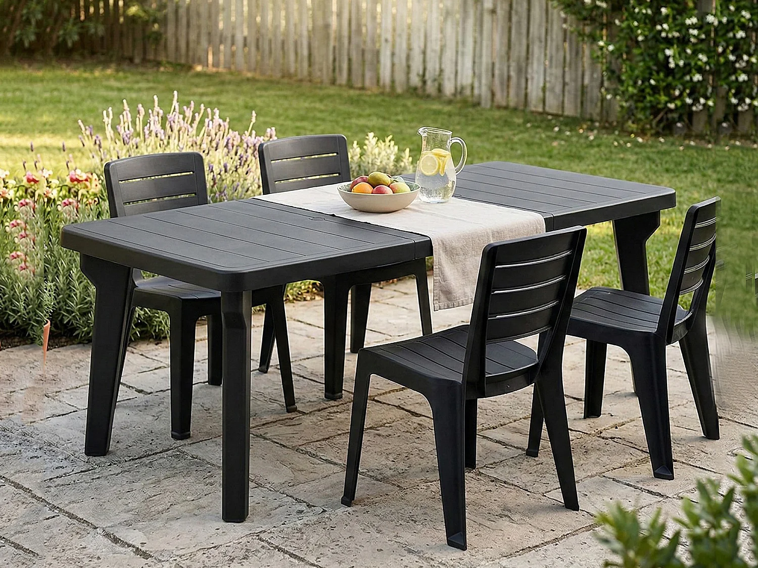 Dmora Buiten Tafel Mercurio 90x160x74h cm Zwart Antraciet 10 Pers. Uitschuifbare Midden-Aanpassing, Schokbestendig, Waterdicht Made in Italy