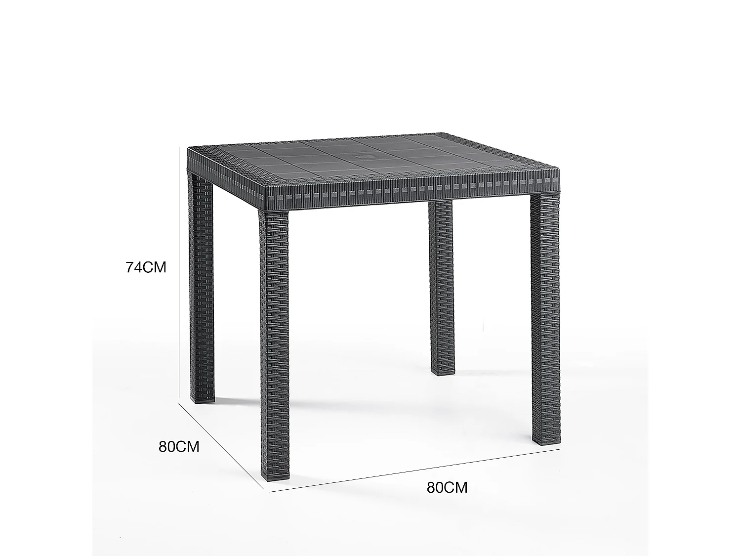 Table d'extérieur Marte, Etagère carrée fixe, Table de jardin polyvalente effet rotin, 100% Made in Italy, 80x80h74 cm, Anthracite