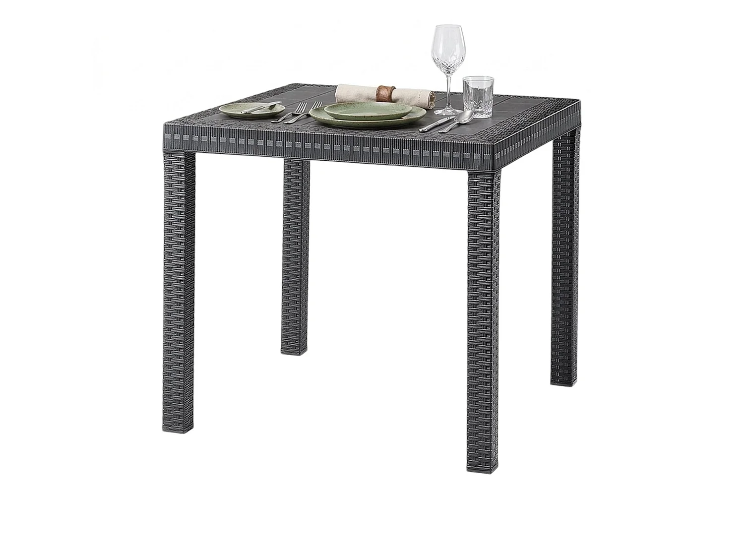 Table d'extérieur Marte, Etagère carrée fixe, Table de jardin polyvalente effet rotin, 100% Made in Italy, 80x80h74 cm, Anthracite