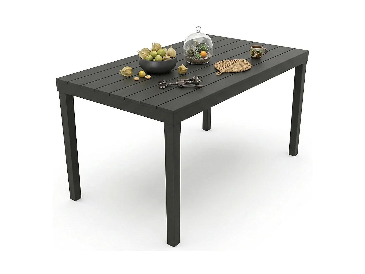 Dmora Buiten Tafel Vasto 138x80x72h cm Zwart Antraciet 10 Zitplaatsen Waterdicht Weerbestendig, Vaste Buiten Tafel Made in Italy