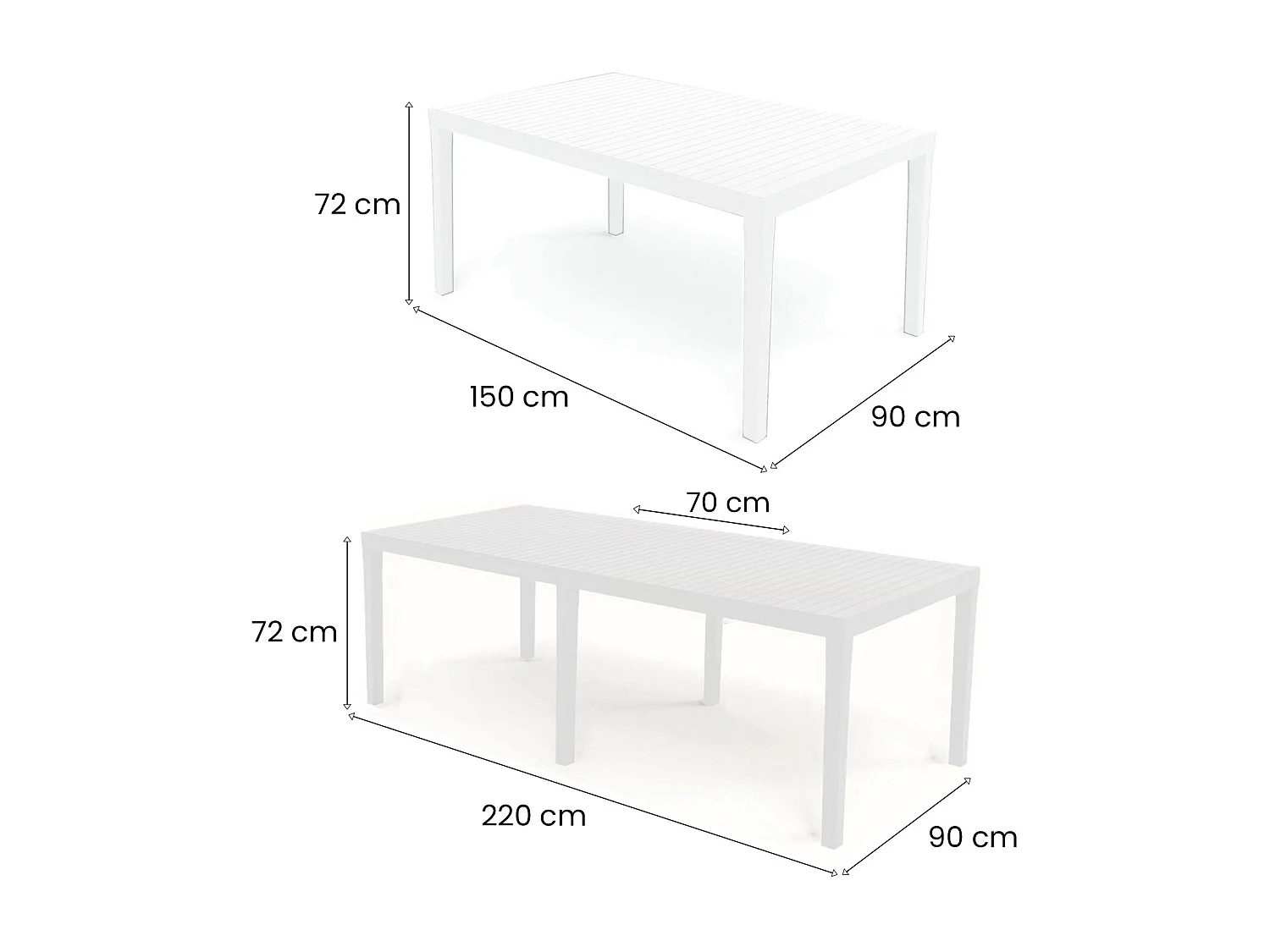 Table d'extérieur Dmica, Table à manger rectangulaire extensible, Table de jardin extensible, 100% Made in Italy, 150x90h72 cm, Blanc