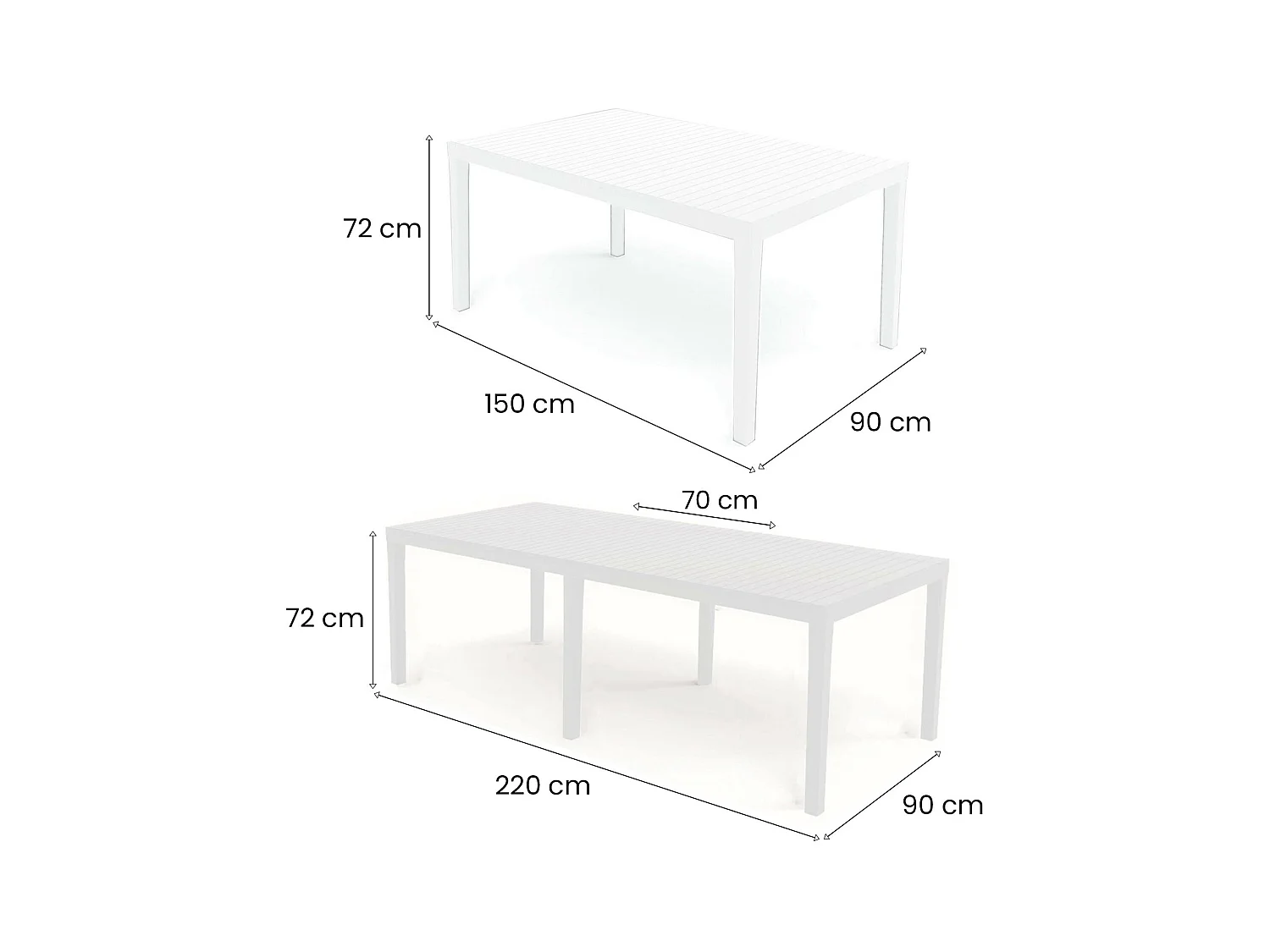 Mesa de jardín Susa, Mesa de comedor extensible rectangular, Mesa de jardín extensible 100% Made in Italy, 150x90h72 cm, Blanco