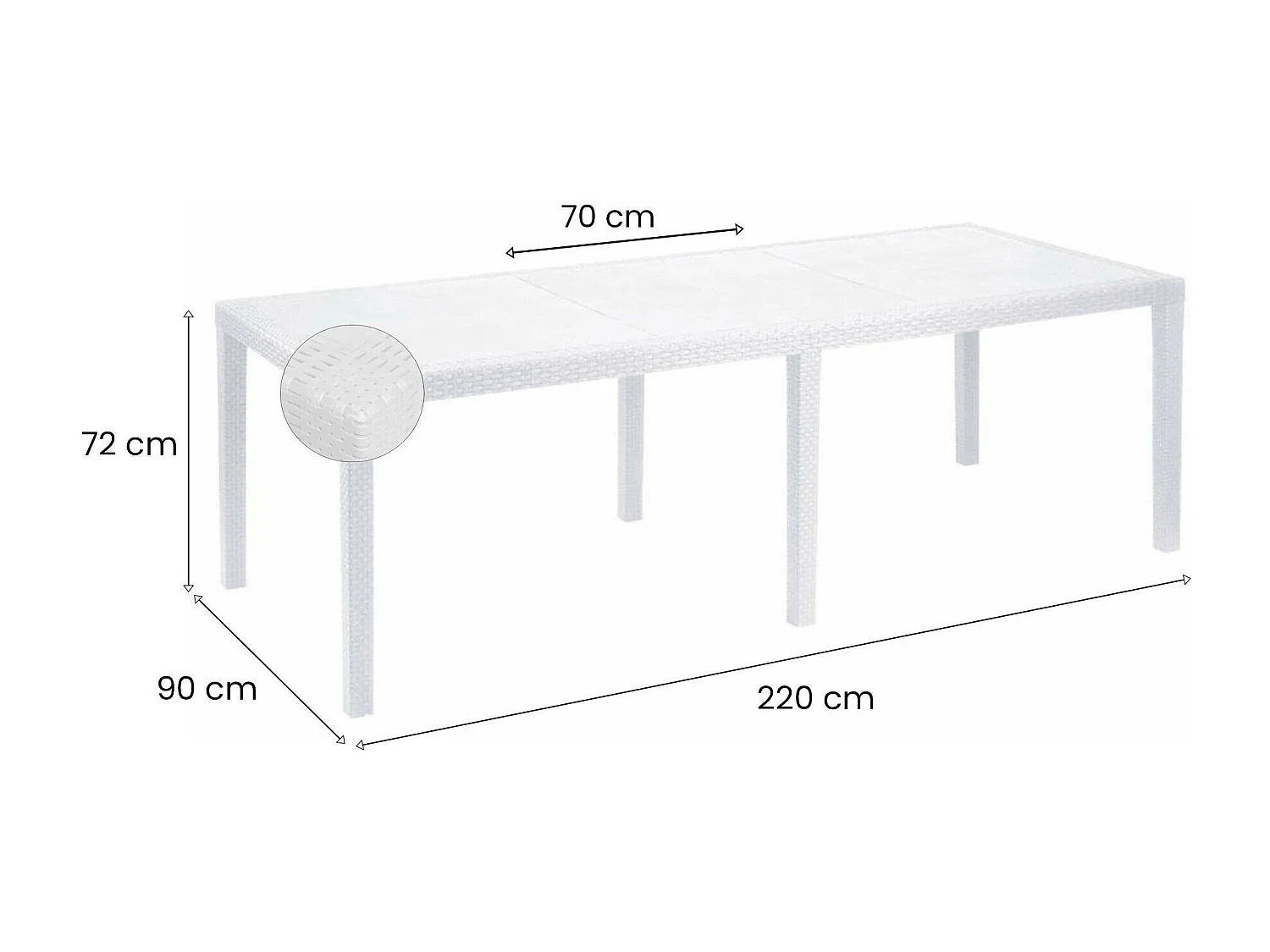 Roma buitentafel, Uitschuifbare rechthoekige eettafel, Uitschuifbare tuintafel met rotaneffect, 100% Made in Italy, 150x90h72 cm, Wit