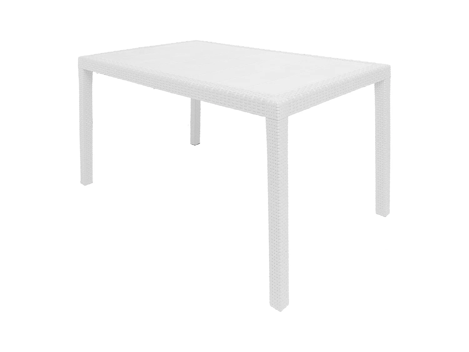 Mesa de jardín Portici, Mesa de comedor rectangular, Mesa de jardín multiusos efecto ratán, 100% Made in Italy, 150x90h72 cm, Blanco