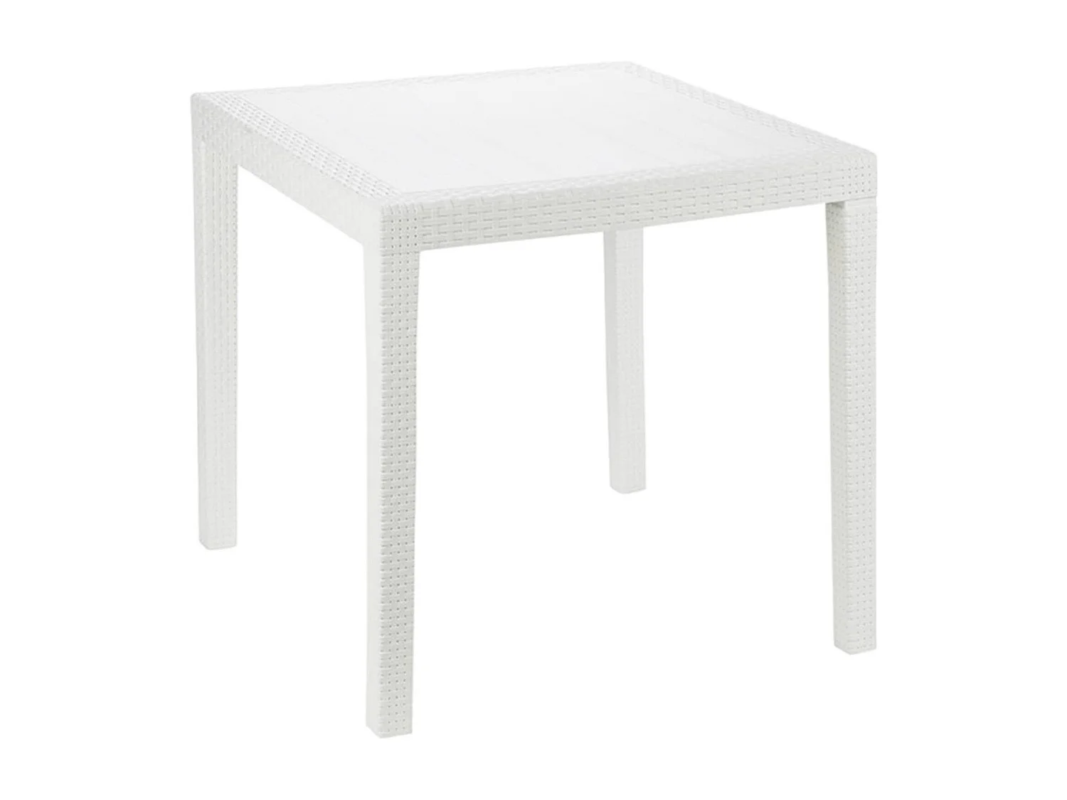 Table d'extérieur Agrigento, Table de jardin carrée, Table basse fixe effet rotin, 100% Made in Italy, 80x80h72 cm, Blanc