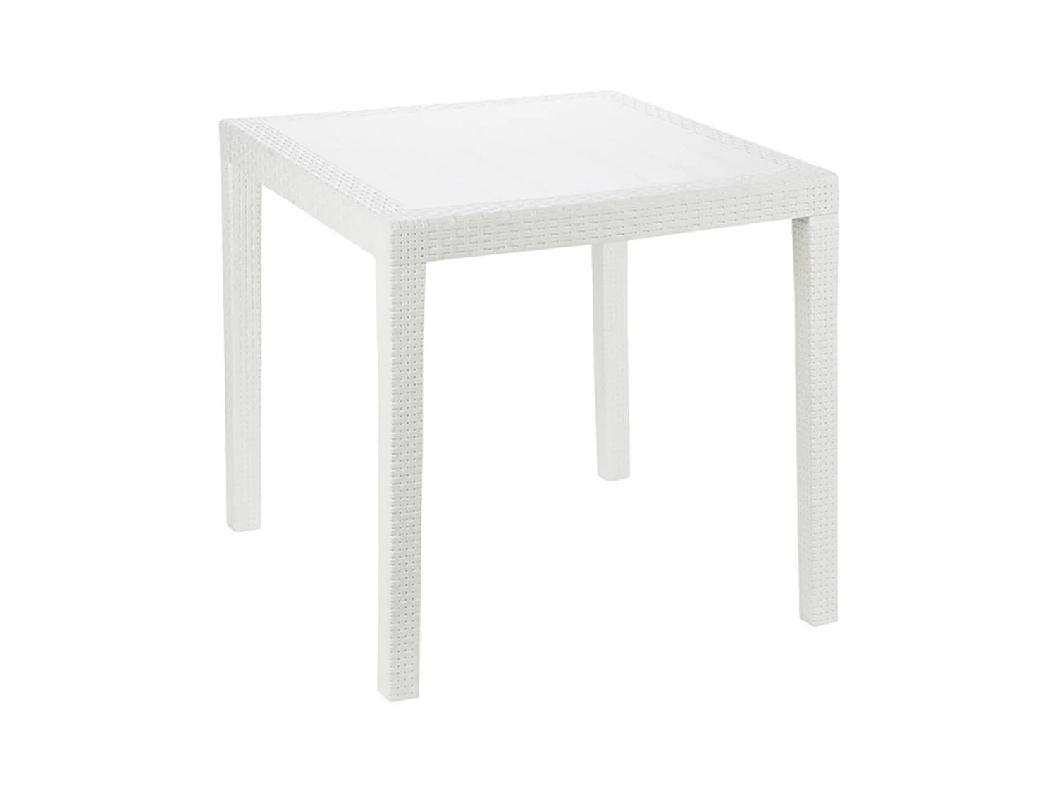 Table d'extérieur Agrigento, Table de jardin carrée, Table basse fixe effet rotin, 100% Made in Italy, 80x80h72 cm, Blanc