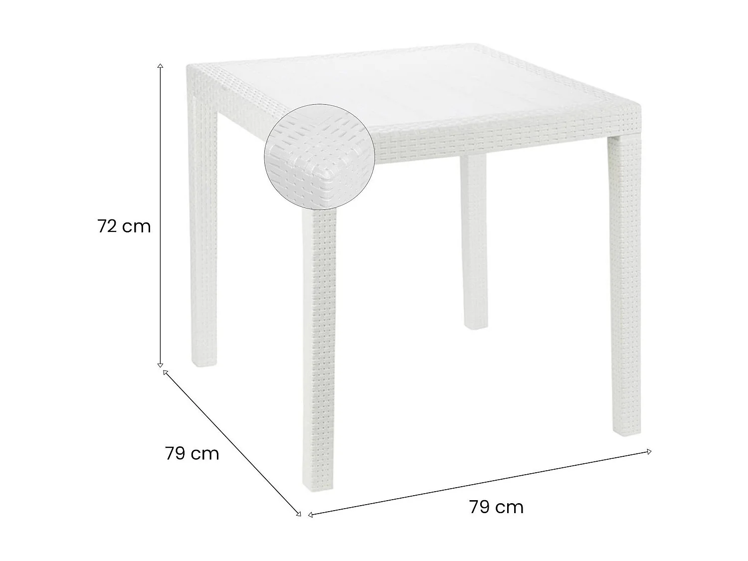 Mesa de exterior Agrigento, Mesa de jardim quadrada, Mesa de centro fixa com efeito rattan, 100% Fabricado em Itália, 80x80h72 cm, Branco