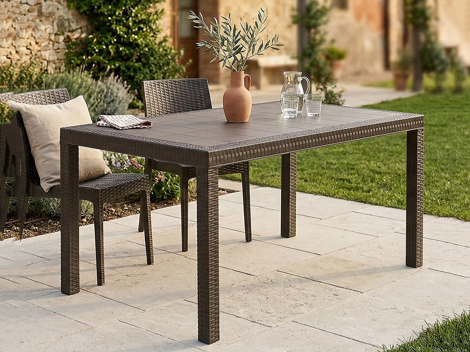 Dmora Buiten Tafel Giove 90x150x74h cm Bruin 10 Personen Verlengsysteem, UV-bestendig, Waterdicht Made in Italy