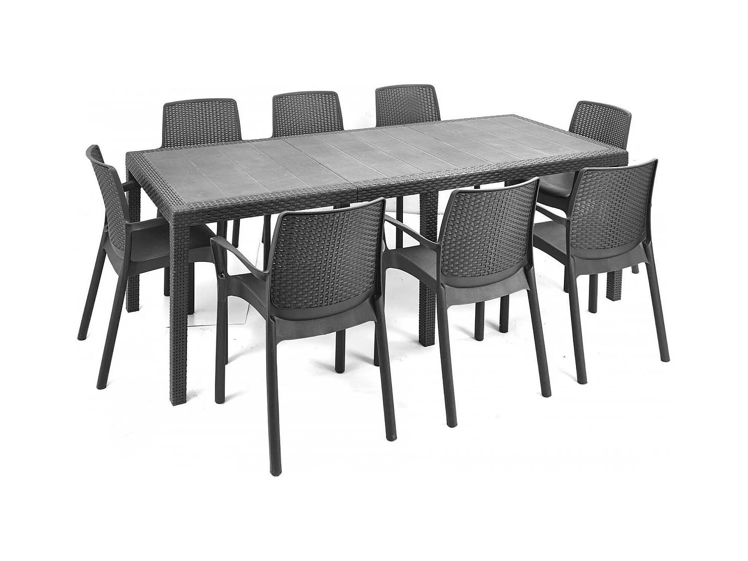 Table d'extérieur Roma, Etagère à manger rectangulaire extensible, Table de jardin extensible effet rotin, 100% Made in Italy, 150/220x90h72 cm, Anthracite