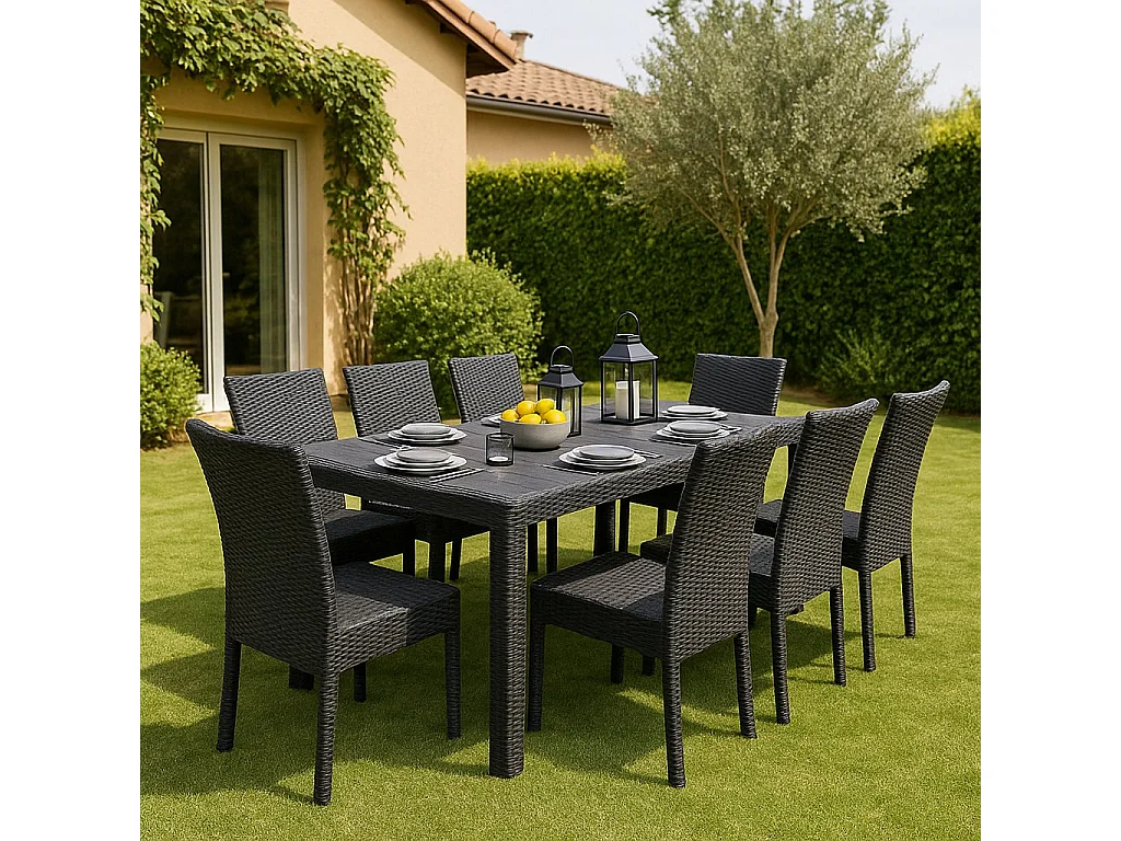 Mesa de exterior Roma, Mesa de jantar extensível retangular, Mesa extensível de jardim com efeito rattan, 100% Fabricado em Itália, 150x90h72 cm, Antracite